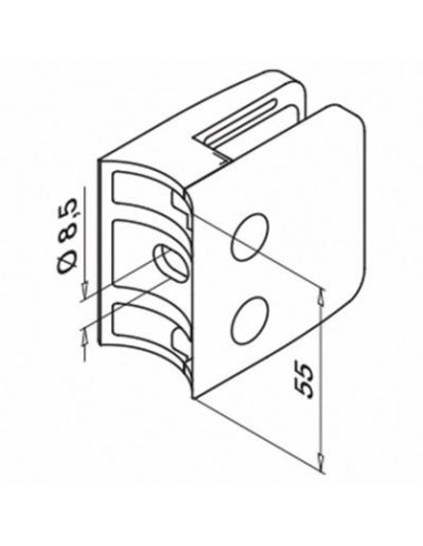 Plano Pinza para vidrio mod 26 para tubo redondo Ø42,4mm en acero Inox. AISI 304 y 316