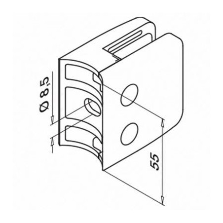 Plano Pinza para vidrio mod 26 para tubo redondo Ø42,4mm en acero Inox. AISI 304 y 316