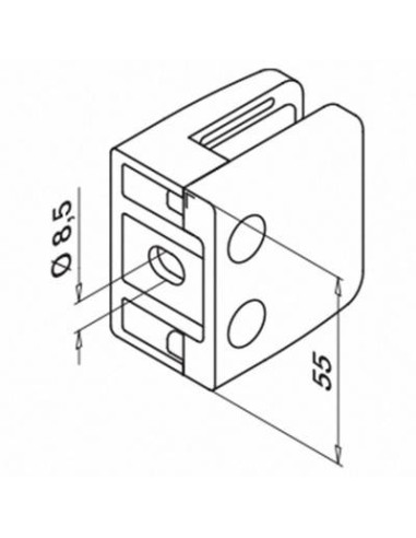 Plano Pinza para vidrio mod 26 para tubo plano en acero Inox. AISI 304 y 316