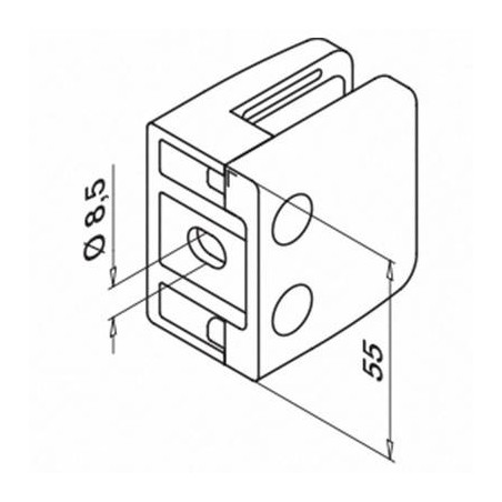 Plano Pinza para vidrio mod 26 para tubo plano en acero Inox. AISI 304 y 316