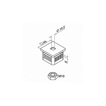 Plano Adaptador pasamanos a poste Square Line Mod. 4733 para tubo cuadrado o rectangular