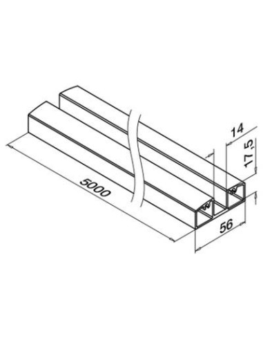 Plano Perfil Inferior de aluminio 5000mm para barandilla de vidrio 5952