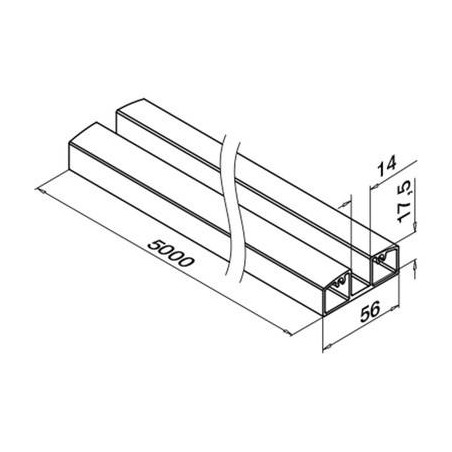 Plano Perfil Inferior de aluminio 5000mm para barandilla de vidrio 5952