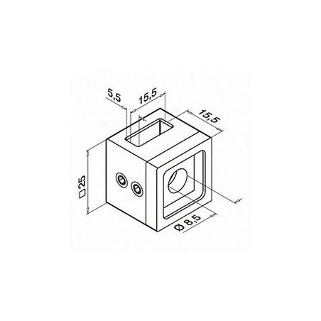 Plano Soporte de travesaño centro para pletina de 15x5mm Mod 4820 en zamac (apariencia acero inox.)