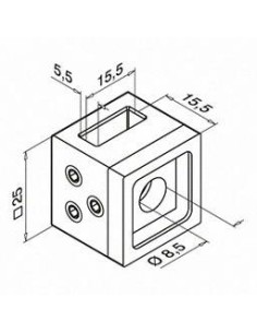 Soporte de travesaño centro unión para pletina de 15x5mm Mod 4821 en zamac (apariencia acero inox.) 2