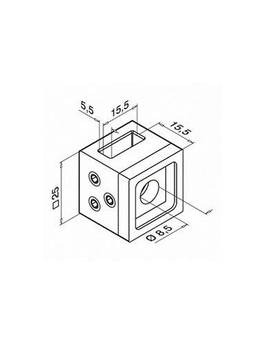 Plano Soporte de travesaño centro unión para pletina de 15x5mm Mod 4821 en zamac (apariencia acero inox.)