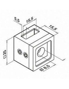 Soporte de travesaño izquierdo para pletina de 15x5mm Mod 4822 en zamac (apariencia acero inox.) 2