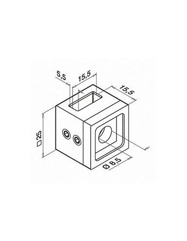 Plano Soporte de travesaño izquierdo para pletina de 15x5mm Mod 4822 en zamac (apariencia acero inox.)