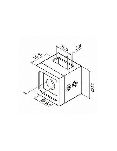 Plano Soporte de travesaño derecho para pletina de 15x5mm Mod 4823 en zamac (apariencia acero inox.)
