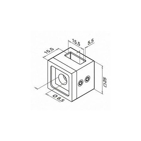 Plano Soporte de travesaño derecho para pletina de 15x5mm Mod 4823 en zamac (apariencia acero inox.)