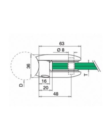 Plano Pinza para vidrio mod 28 zamac para tubo redondo o plano