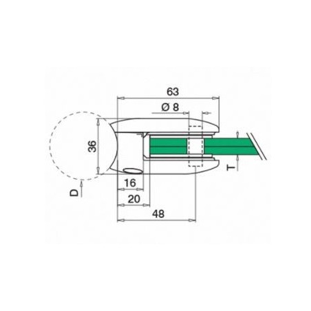 Plano Pinza para vidrio mod 28 zamac para tubo redondo o plano