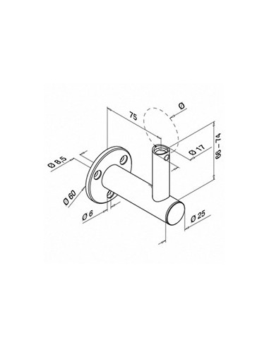 Plano Soporte para pasamanos Mod 0142 pared-tubo