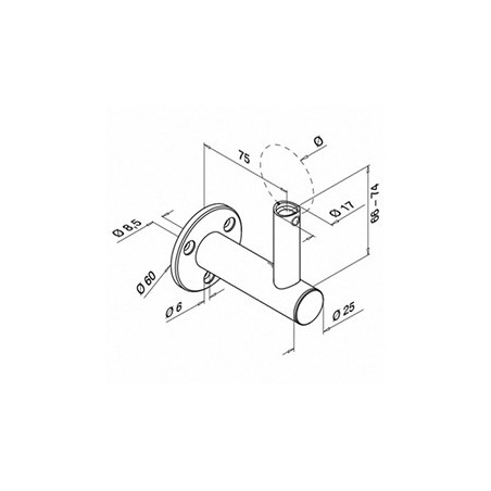 Plano Soporte para pasamanos Mod 0142 pared-tubo