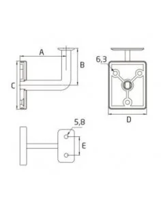 Soporte de pasamanos a pared para tubo plano ST-356-FLAT acero inoxidable AISI-316 2