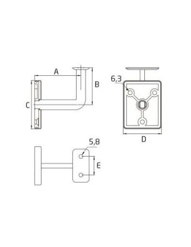 Medidas Soporte de pasamanos a pared para tubo plano ST-356-FLAT acero inoxidable AISI-316