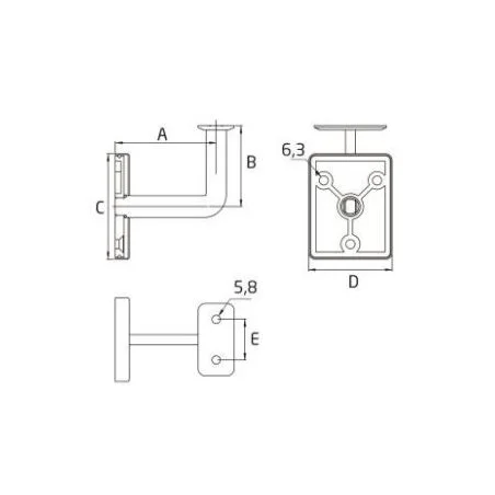 Medidas Soporte de pasamanos a pared para tubo plano ST-356-FLAT acero inoxidable AISI-316