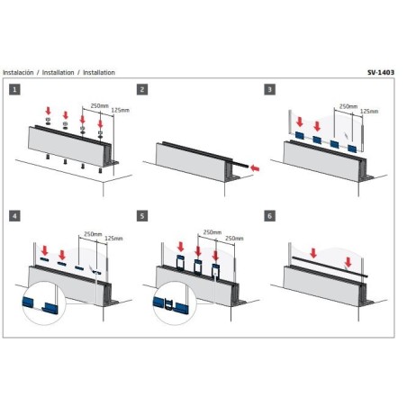 Barandilla vidrio Glassfit Flow SV-1403 Top perfil suelo montaje superior con aleta