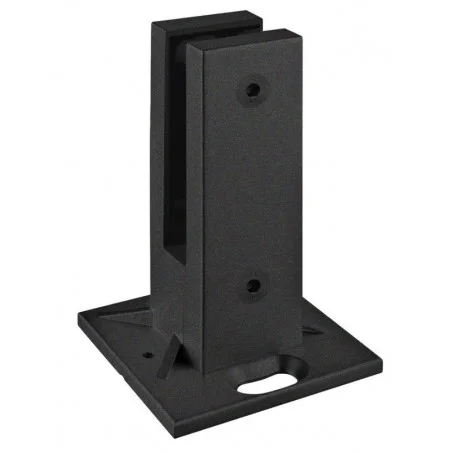 Pinza al suelo cuadrada de acero inoxidable para sistema de barandilla de vidrio modelo 62 en Black (RAL 9005)