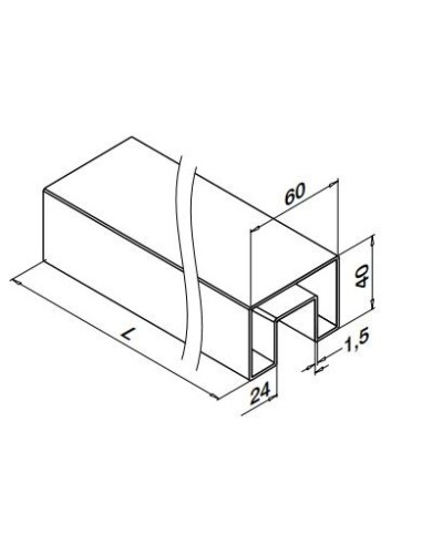 Medidas Pasamanos en "U" rectangular Mod 6924 acero inox. 40X60mm