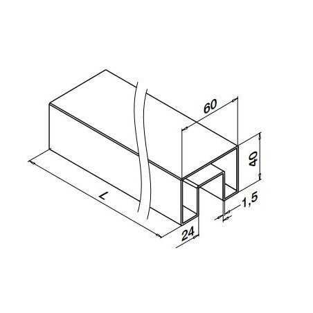 Medidas Pasamanos en "U" rectangular Mod 6924 acero inox. 40X60mm