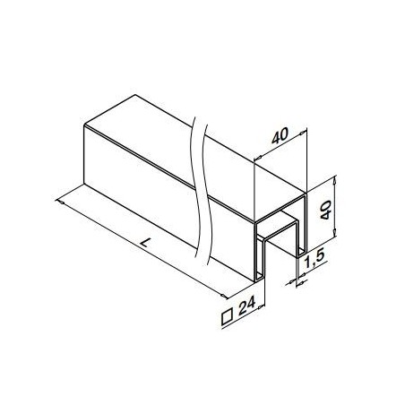 Medidas Pasamanos en "U" cuadrado Mod 6924 acero inox. 40X40mm