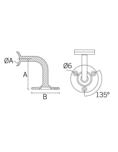 Medidas Soporte pasamanos ST-303 Pared-tubo