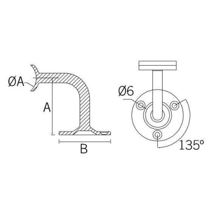 Medidas Soporte pasamanos ST-303 Pared-tubo
