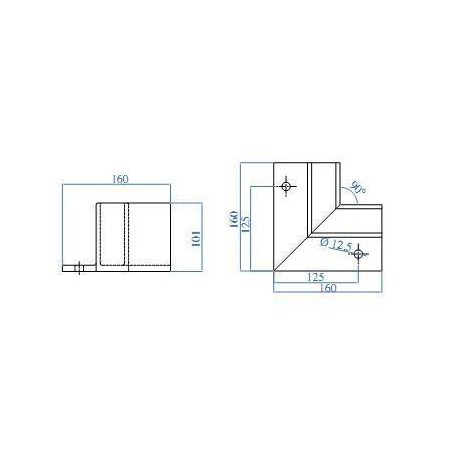 Medidas Soporte esquinero Glass U Base fijación externa