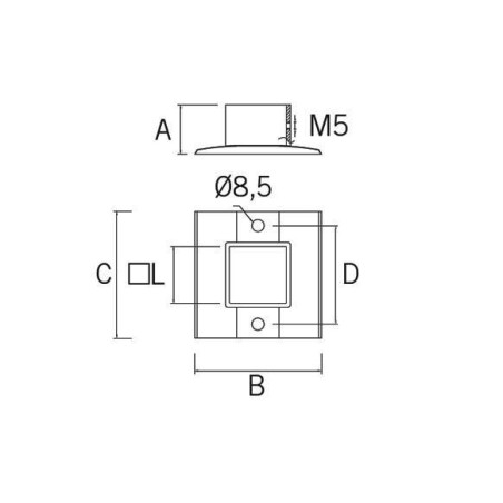 Base de acero inoxidable AV-610 40x40 AISI316 planos