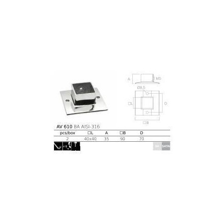 Base de acero inoxidable AV-610 40x40 AISI316 para poste