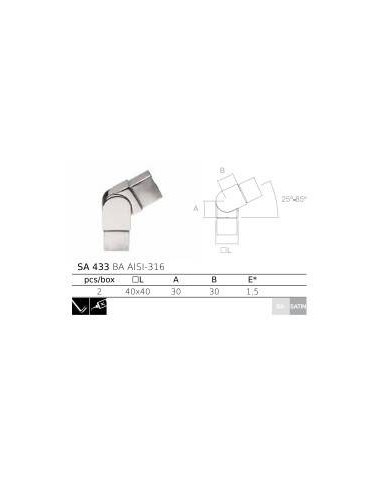 Racor regulable para pasamanos cuadrado inox