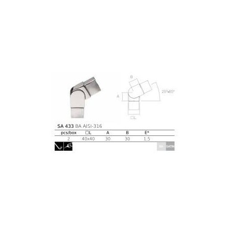 Racor regulable para pasamanos cuadrado inox